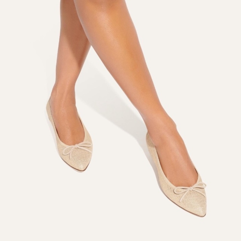 Margaux The Pointe Flats with Bow / Gold Linen / 8